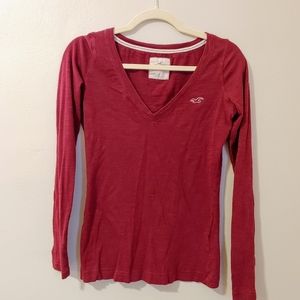 Hollister long sleeve v neck burgundy tee small